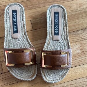 Sergio Rossi Tan Espadrille Slides